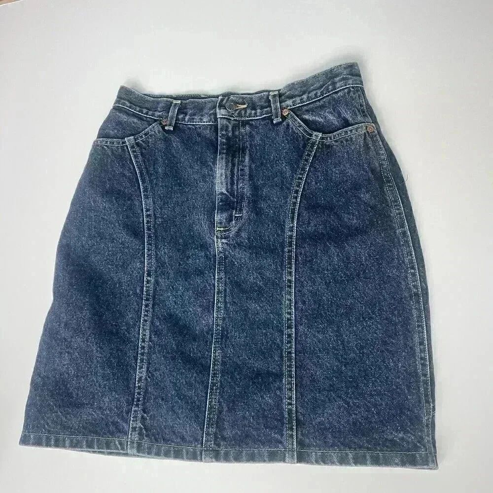 VTG LEE Jean Skirt 90’s Women Size 13 Denim Midi Modest High Waist Seamed Retro